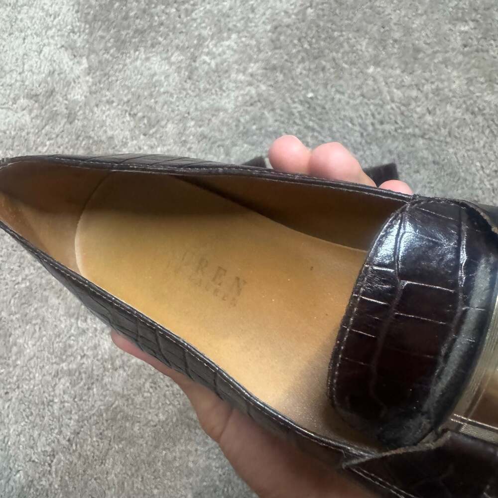 Lauren Ralph Lauren Women's Brown Croc-Embossed Leather Loafer with Logo Buckle - Picture 2 of 7